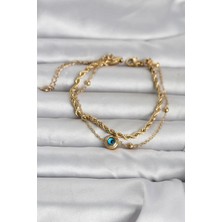 Callerrons Accessories Gold Renk Burgu Zincir ve Nazarlı Kadın Bileklik - EBJ260418W41865