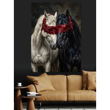 Karizma Tablo Gözleri Bağlı Siyah ve Beyaz At Dekoratif Kanvas - Mdf Ahşap Tablo