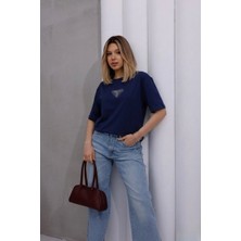 My Lunessa Pra Üçgen Taşlı Lacivert T-Shirt