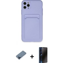 Marsilyan™- iPhone 11 Pro Max Kılıf Vadi Çizgi Prime - Siyah 3D Antistatik Hayalet Cam Ekran Koruyucu + Mavi Metal Kamera Lens Koruma Cam