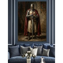 Karizma Tablo Zırhlı ve Pelerinli Ortaçağ Şövalyesi Dekoratif Kanvas - Mdf Ahşap Tablo