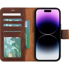 Gp Iguana Apple iPhone 15 Uyumlu Deri Cüzdanlı Kılıf Mwwn G2 Kahve