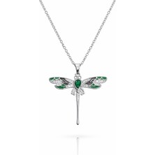 Serelya 316L Çelik Gümüş Renk Yusufçuk (Dragonfly) Model Zirkon Taşlı Kadın Kolye
