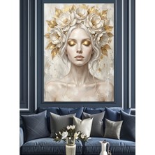 Karizma Tablo Beyaz Çiçek Taçlı Zarif Kadın Dekoratif Kanvas - Mdf Ahşap Tablo