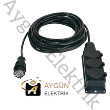Aygünelektrik NE-AD 3'lü Seyyar Uzatma Kablosu (3 x 1.5 mm Kablo Tam Bakır) 5 Metre İP54
