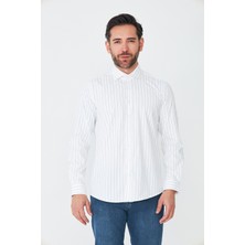 White Stone Beyaz Lacivert Çizgili Slim Fit Erkek Gömlek