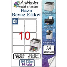 ArtMaster A4 Hazır Beyaz Etiket 99.06X57 mm 10 Sayfa 1 Paket 10 Lu Kendinden Yapışkanlı Fotokopi Lazer Inkjet Kağıdı Yazıcılar Ile