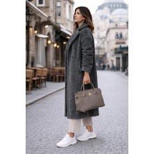 Barbora Yumuşak Dokulu Günlük Kadın Uzun Peluş Füme Ceket
