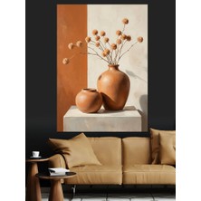 Karizma Tablo Rustik Vazoda Kurutulmuş Pamuk Dalları Dekoratif Kanvas - Mdf Ahşap Tablo