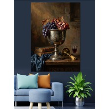 Karizma Tablo Gümüş Kupada Üzüm ve Natürmort Dekoratif Kanvas - Mdf Ahşap Tablo