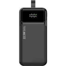 Mobilite 30000 Mah 22.5W Turbo Şarj Dahili Kablolu Dijital LED Göstergeli Pd ve Qc 3.0 Powerbank