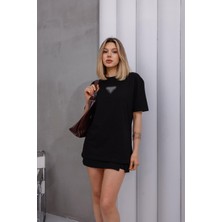 My Lunessa Pra Üçgen Taşlı Siyah T-Shirt