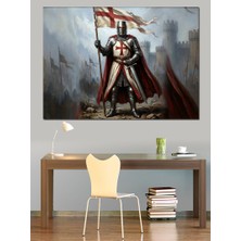 Karizma Tablo Haç Taşıyan Ortaçağ Şövalye Figürü Dekoratif Kanvas - Mdf Ahşap Tablo