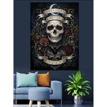 Karizma Tablo Güllerle Çevrili Zırhlı Iskelet Şövalye Dekoratif Kanvas - Mdf Ahşap Tablo