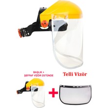 Ablacks Profesyonel Şeffaf Tırpan Maskesi + Yedek Telli Vizörü Ayarlanabilir Sert Plastik Yüz Koruyucu Siperlik Maske (Çift Ön Koruyucu)