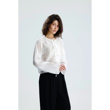 Minaaise Tencel Bağcık Detaylı Bluz Beyaz
