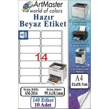 ArtMaster A4 Hazır Beyaz Etiket 99.1X38.1MM 10 Sayfa 1 Paket 14 Lü Kendinden Yapışkanlı Fotokopi Lazer Inkjet Kağıdı Yazıcılarla