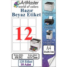 ArtMaster A4 Hazır Beyaz Etiket 63.5X72MM 10 Sayfa 1 Paket 12 Li Kendinden Yapışkanlı Fotokopi Lazer Inkjet Kağıdı Yazıcılar Için