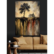 Karizma Tablo Uçurum Kenarındaki Ev ve Ağaç Dekoratif Kanvas - Mdf Ahşap Tablo