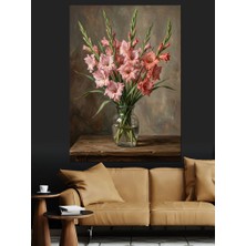Karizma Tablo Vazoda Pembe Glayöl Çiçekleri Tablosu Dekoratif Kanvas - Mdf Ahşap Tablo