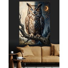 Karizma Tablo Gece Yarısı Dalda Bekleyen Baykuş Dekoratif Kanvas - Mdf Ahşap Tablo