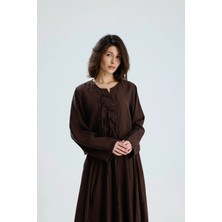 Minaaise Tencel Bağcık Detaylı Bluz Kahverengi