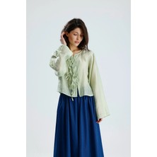 Minaaise Tencel Bağcık Detaylı Bluz Çağla