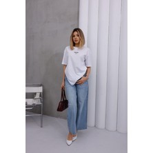 My Lunessa Pra Üçgen Taşlı Beyaz T-Shirt