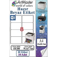 ArtMaster A4 Hazır Beyaz Etiket 99.1X67.7MM 10 Sayfa 1 Paket 8 Li Kendinden Yapışkanlı Fotokopi Lazer Inkjet Kağıdı Yazıcılarla