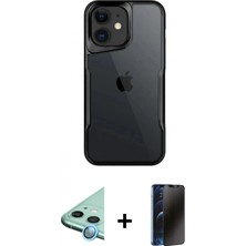 Marsilyan™- iPhone 11 Kılıf Akış Çizgi Koleksiyonu - Siyah 3D Antistatik Hayalet Cam Ekran Koruyucu + Mavi Raze Metal Kamera Lens