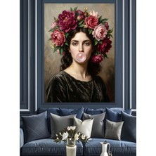 Karizma Tablo Başı Çiçekli ve Balonlu Kadın Dekoratif Kanvas - Mdf Ahşap Tablo