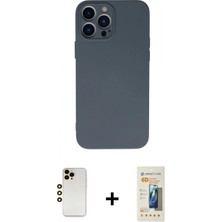 Marsilyan™- iPhone 13 Pro Max Kılıf Ahenk Serisi - Siyah 6d Mat Seramik Hayalet Nano Ekran Koruyucu + Gold Shine Kamera Lens