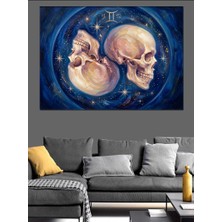 Karizma Tablo Yıldızlı Gökyüzünde Iki Kurukafa Sanatı Dekoratif Kanvas - Mdf Ahşap Tablo