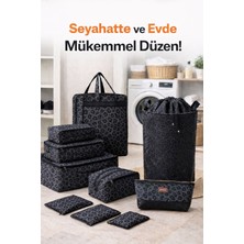 Morport Premium Leopar Desenli 10 Parça Valiz Organizer Seti Makyaj Çantası Kirli Sepeti