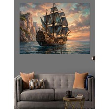 Karizma Tablo Denizde Ilerleyen Antik Yelkenli Gemi Dekoratif Kanvas - Mdf Ahşap Tablo