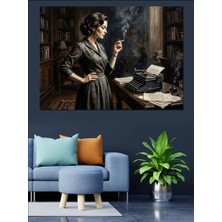 Karizma Tablo Daktilo Başında Sigara Içen Kadın Dekoratif Kanvas - Mdf Ahşap Tablo