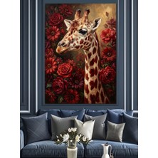 Karizma Tablo Gül Bahçesinde Uzun Boyunlu Zürafa Dekoratif Kanvas - Mdf Ahşap Tablo