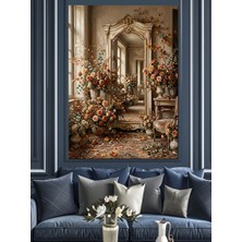 Karizma Tablo Antika Aynalı ve Çiçekli Oda Dekoratif Kanvas - Mdf Ahşap Tablo