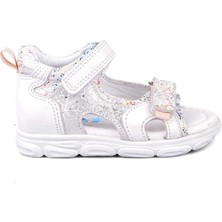 Ortoplus Deri Ortopedik Çocuk Sandalet P OZ256 Beyaz Simli