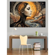 Karizma Tablo Ağaç Dalları Arasında Kadın Yüzü Dekoratif Kanvas - Mdf Ahşap Tablo