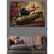 Karizma Tablo Bomba Üzerinde Pin-Up Kadını Retro Dekoratif Kanvas - Mdf Ahşap Tablo