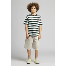 Lee Cooper Lory Erkek Çocuk Çizgili Bisiklet Yaka T-Shirt Yeşil