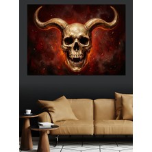 Karizma Tablo Alevler Içinde Boynuzlu Kurukafa Tasarımı Dekoratif Kanvas - Mdf Ahşap Tablo