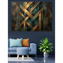 Karizma Tablo Altın Varaklı Geometrik Şerit Tasarımı Dekoratif Kanvas - Mdf Ahşap Tablo