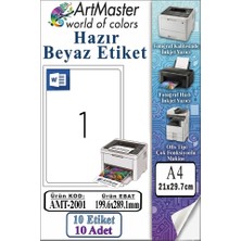 ArtMaster A4 Hazır Beyaz Etiket 199.6X289.1MM 10 Sayfa 1 Paket Kendinden Yapışkanlı Fotokopi Lazer Inkjet Kağıdı Yazıcılara Uyumlu