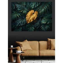 Karizma Tablo Altın Yaprak ve Tropikal Orman Dekoratif Kanvas - Mdf Ahşap Tablo