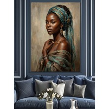 Karizma Tablo Başörtülü Afrikalı Kadın Zarif Portresi Dekoratif Kanvas - Mdf Ahşap Tablo