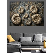 Karizma Tablo Taş Üzerinde Kabartma Üçlü Fosil Dekoratif Kanvas - Mdf Ahşap Tablo