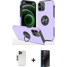 Marsilyan™- iPhone 12 Pro Kılıf Odak Form Prime - Siyah 3D Antistatik Hayalet Cam Ekran Koruyucu + Siyah Shine Kamera Lens