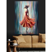Karizma Tablo Yağmurda Dans Eden Kırmızı Elbiseli Dekoratif Kanvas - Mdf Ahşap Tablo